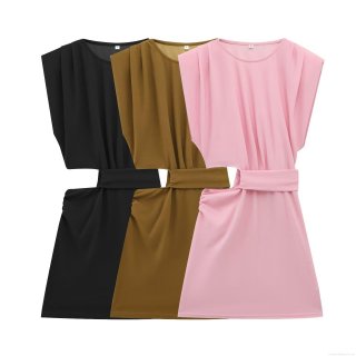 Women's Sleeveless Round Neck Cut Out Mini Dress Elegant Solid Color Side Waist Hollow Out Bodycon Summer Party Dress Polyester Spandex