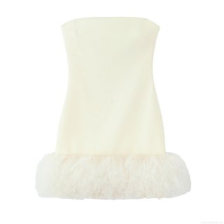 Women's Sexy Strapless Mesh Tulle Mini Dress Elegant Solid Color Puff Hem Party Evening Dresses Slim Fit Outfits