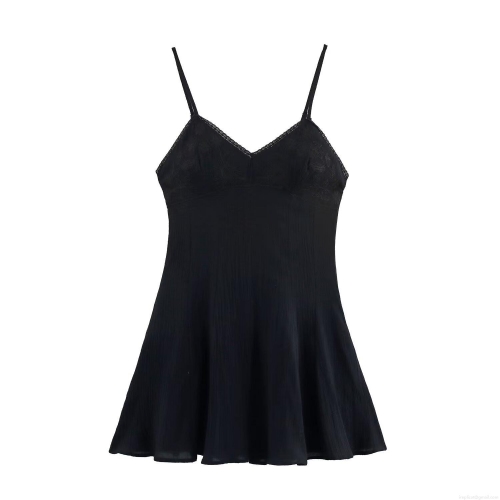 Women's Sexy Lace V-Neck Embroidery Mini Dress Cotton Blend Smocked Waist A-Line Camisole Dress Summer Party Clubwear Chic Dress