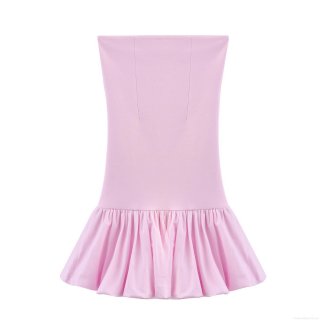 Women's Sexy Pink Tube Top Mini Dress Polyester Spandex Ruffle Hem Bubble Style Sleeveless Dress For Party Dating Fashion Sexy Outfits