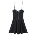 Women's Sweet Bow Decoration Ruffle Trim Cami Mini Dress Sexy V-Neck Contrast Trim Slim Fit Sleeveless A-Line Summer Party Clubwear Fashion Dress