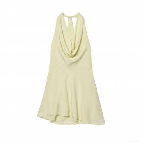 Women's Sexy Backless Halter Dress Cowl Neck Asymmetrical Layered Ruffle Mini Dress Polyester Spandex Summer Party Vacation Sleeveless Dress