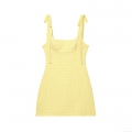 Women's Sweet Bow Tie Shoulder Gingham Mini Dress Sleeveless Square Neck Back Zipper A-Line Plaid Polyester Spandex Dress For Summer Vacation Dating