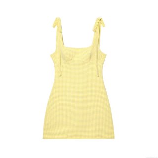 Women's Sweet Bow Tie Shoulder Gingham Mini Dress Sleeveless Square Neck Back Zipper A-Line Plaid Polyester Spandex Dress For Summer Vacation Dating