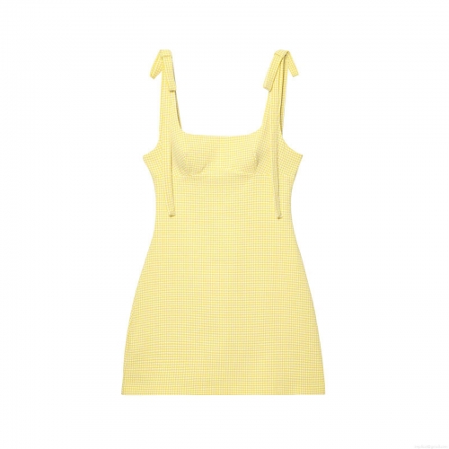 Women's Sweet Bow Tie Shoulder Gingham Mini Dress Sleeveless Square Neck Back Zipper A-Line Plaid Polyester Spandex Dress For Summer Vacation Dating