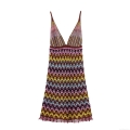 Sexy Bohemian Crochet Knitted Mini Dress With Tassels Colorful Striped V Neck Backless Sleeveless Cami Dress For Vacation Beach Women Summer Party