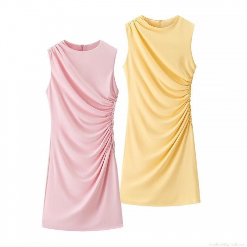 Women's Ruched Bodycon Mini Dress Sleeveless Crew Neck Satin Texture Polyester Spandex Party Club Date Night Summer Elegant Slim Fit Short Dress
