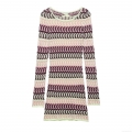 Women's Summer Round Neck Long Sleeve Wave Striped Knitted Bodycon Mini Dress Multi-color Contrast Vacation Slim Fit Elegant Knit Dress