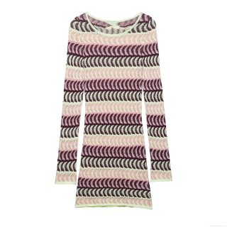 Women's Summer Round Neck Long Sleeve Wave Striped Knitted Bodycon Mini Dress Multi-color Contrast Vacation Slim Fit Elegant Knit Dress