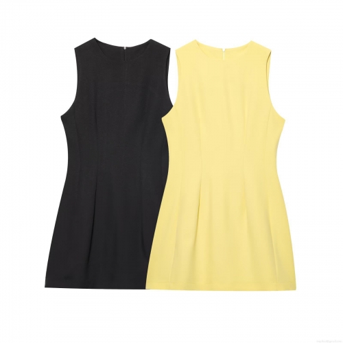 Women's Elegant Sleeveless Solid Color Mini Dress Summer Round Neck Waist Slimming A-Line Short Dress Polyester Spandex Cocktail Party Dress