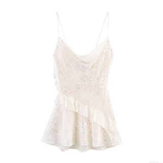 Women Sexy Sequin Cami Mini Dress Cowl Neck Sleeveless Solid Color Asymmetric Ruffle Hem Short Dress For Party Club Night Out