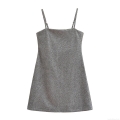 Sexy Silver Sparkly Glitter Bodycon Mini Dress For Women Sleeveless Backless Party Clubwear Camisole Straps Summer Fashion Cocktail Dress Night Out