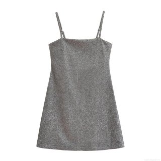 Sexy Silver Sparkly Glitter Bodycon Mini Dress For Women Sleeveless Backless Party Clubwear Camisole Straps Summer Fashion Cocktail Dress Night Out