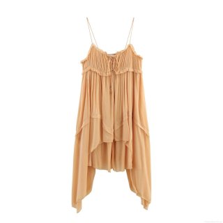 Women Sexy Halter V-Neck Sleeveless Mini Dress With Asymmetrical Layered Ruffle Hem Pleated Fabric Solid Orange Apricot Party Night Out Summer Dress