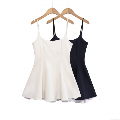 Sexy Slim Fit Camisole A-Line Mini Dress For Women Summer Solid Color Contrast Layered Hem Sleeveless Polyester Spandex Short Dress For Party Clubwear Daily