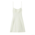 Women Sexy Backless Elastic Camisole Mini Dress Square Neck A-Line Polyester Spandex White Short Party Club Dress