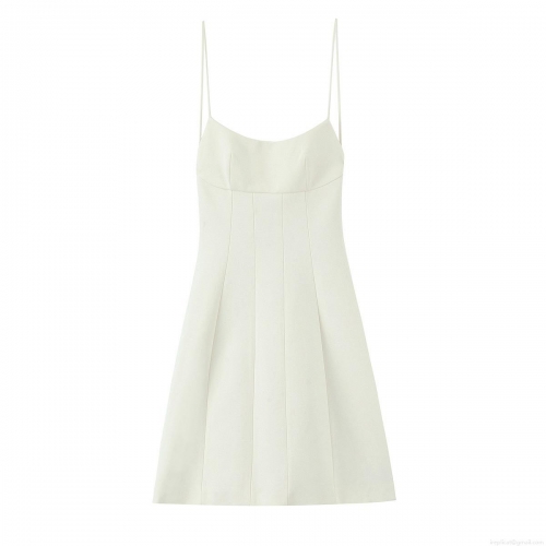 Women Sexy Backless Elastic Camisole Mini Dress Square Neck A-Line Polyester Spandex White Short Party Club Dress