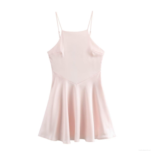 Women Sexy Satin Mini Slip Dress Sleeveless Square Neck A-Line Solid Color Summer Party Chic Pullover Short Dress For Ladies