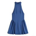 Women's Sexy Halter Neck Backless Mini Dress Polyester Spandex Solid Color Pleated A-Line Flared Short Dress For Party Dating Summer