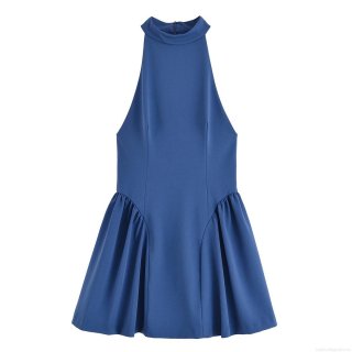 Women's Sexy Halter Neck Backless Mini Dress Polyester Spandex Solid Color Pleated A-Line Flared Short Dress For Party Dating Summer