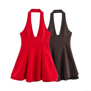 Women's Sexy Halter Neck Deep V Backless Mini Dress Solid Color Slim Fit A-Line Dress Sleeveless Clubwear Party Dress Made of Polyester Spandex