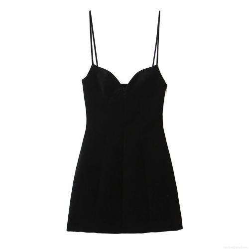 Sexy Mini Sling Dress V Neck High Waist Slim Fit Polyester Spandex Velvet Texture Black Backless Bodycon Party Night Club Evening Dress For Women