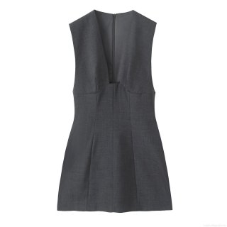 Women's Sexy V-Neck Sleeveless Slim Fit Mini A-Line Dress Elegant Solid Grey Polyester Spandex Commuter Office Dress With Invisible Zipper