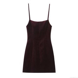Women's Sexy Backless Velvet Mini Dress Slim Fit Sleeveless Party Club Dress Burgundy Solid Color Elegant Evening Outfits