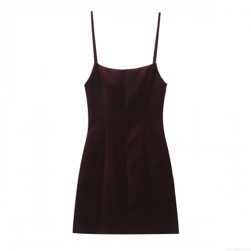 Women's Sexy Backless Velvet Mini Dress Slim Fit Sleeveless Party Club Dress Burgundy Solid Color Elegant Evening Outfits