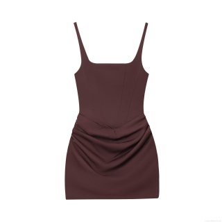 Sexy Backless Ruched Bodycon Mini Dress For Women Sleeveless Polyester Cami Bandage Dress For Party Clubwear Summer Fashion Slim Fit Solid Color Short Dress