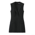 Women Elegant Sleeveless Suit Mini Dress V-Neck Slim Fit Blazer Dress With Shoulder Pads Back Zipper Office Lady Cocktail Party Dress