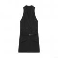 Women's Sexy Sleeveless Blazer Dress Elegant Slim Fit V Neck Double Breasted Mini Dress With Belt For Office Party Casual Dress