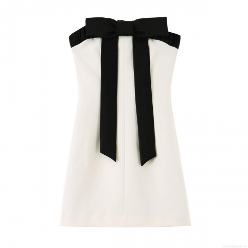 Women's Sexy Strapless Mini Dress Elegant Contrast Color Large Bow Bodycon Dress For Banquet Party Night Out Evening Wear