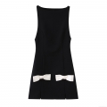 Women's Elegant Black Bow Mini Dress Sleeveless Slim Fit Round Neck Back Zipper Polyester Spandex Party Cocktail Bodycon Dress For Ladies
