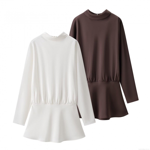 Elegant Satin Peplum Mini Dress With Giant Scarf Bow Detail Long Sleeve Deep V Neck Slim Fit Short Dress For Women Party Evening Wear