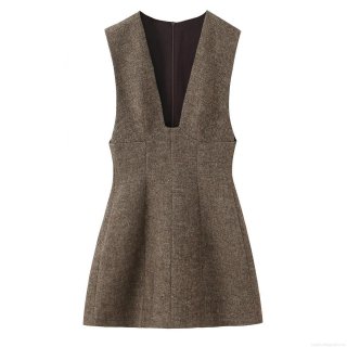 Women's V-Neck Tweed Sleeveless Mini Dress Elegant Slim Fit A-Line Short Dress Back Zipper Polyester Blend Winter Autumn Fashion Outfits For Women