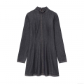 Women's Denim Mini Dress Long Sleeve Stand Collar Contrast Stitching A-Line Slim Fit Casual Fashion Short Dress For Ladies