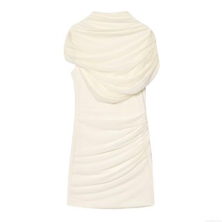 Women Sexy Cowl Neck Ruched Mini Dress Sleeveless Mesh Bodycon Patchwork Short Dress For Party Club Night Out Elegant Slim Fit Lady Clothing