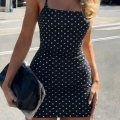 Women's Sexy Polka Dot Mini Dress Backless Criss Cross Spaghetti Strap Bodycon Knitted Polyester Spandex Summer Party Dress