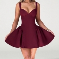 Sexy Backless V Neck Sleeveless Mini Dress Women Polyester Spandex A-Line Bodycon Party Dress For Cocktail Evening Night Club Wear Solid Wine Red Black Summer Sundress