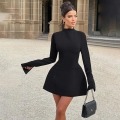 Sexy Backless Long Sleeve Mini Dress Elegant Stand Neck A-Line Short Dress For Women Polyester Spandex Slim Fit Autumn Party Clubwear Dresses
