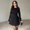 Women's Sexy Slim A-Line Mini Dress Polyester Spandex Bow Decor Autumn Fashion Long Sleeve Elegant Round Neck Dress for Commute Party Socializing