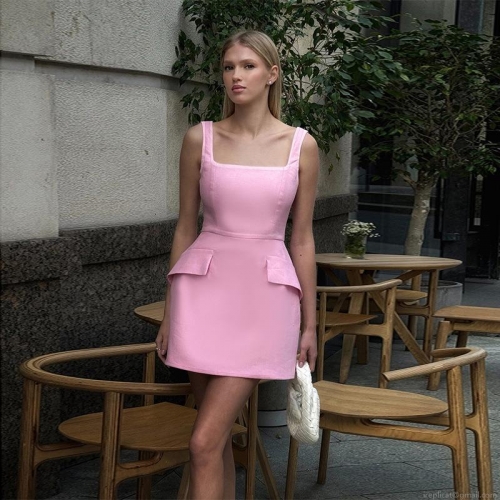 Women Sexy Square Neck Sleeveless Bodycon Mini Dress Elegant Polyester Spandex Dress With Side Flap Pockets For Party Evening Club Night Out Dress