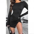 Sexy Backless Side Split Knit Bodycon Mini Dress For Women Long Sleeve Round Neck Slim Fit Party Clubwear Streetwear Bodycon Knitted Short Dress
