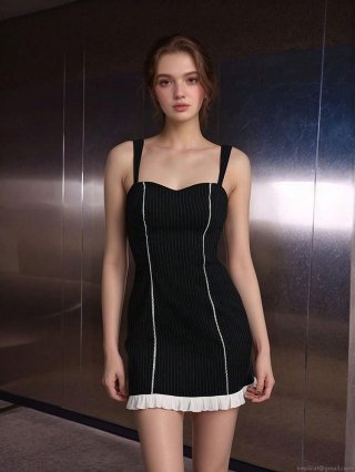 Women Sexy Backless Striped Camisole Dress With White Ruffle Hem Slim Fit Mini A-Line Party Dress For Hot Girls Summer Bodycon Dress