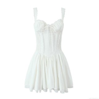 Women's French Balletcore Lace Mini Dress Bow Drawstring Lolita Style Cotton Cami Dress For Party Summer Clubwear Evening