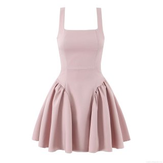 Women's Elegant Square Neck Sleeveless Mini Dress Sexy Lace-up Back Pleated A-Line Cocktail Party Dress Solid Color Polyester Spandex Dress