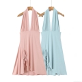 Women Sexy Halter Deep V-Neck Mini Dress Nylon Spandex Irregular Ruffle Hem Sleeveless Backless Summer Beach Party Vacation Dresses