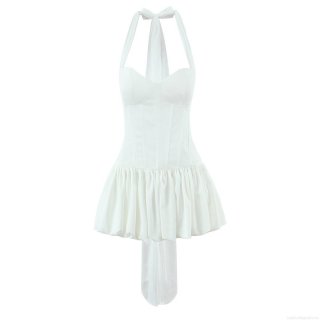 Women Sexy Halter Neck Mini Dress With Boning Corset Chiffon Tie Backless Polka Dot A-Line Sleeveless Party Vacation Dress For Women