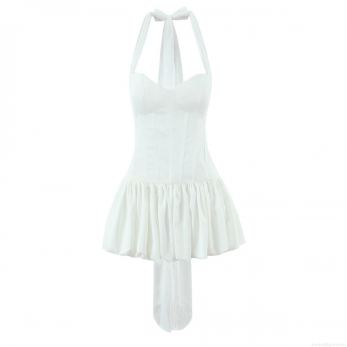 Women Sexy Halter Neck Mini Dress With Boning Corset Chiffon Tie Backless Polka Dot A-Line Sleeveless Party Vacation Dress For Women